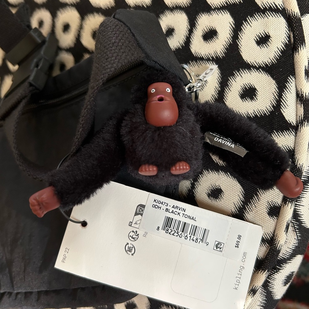 Kipling Arvin Black Crossbody Bag with Monkey Keychain - Picture 4 of 5